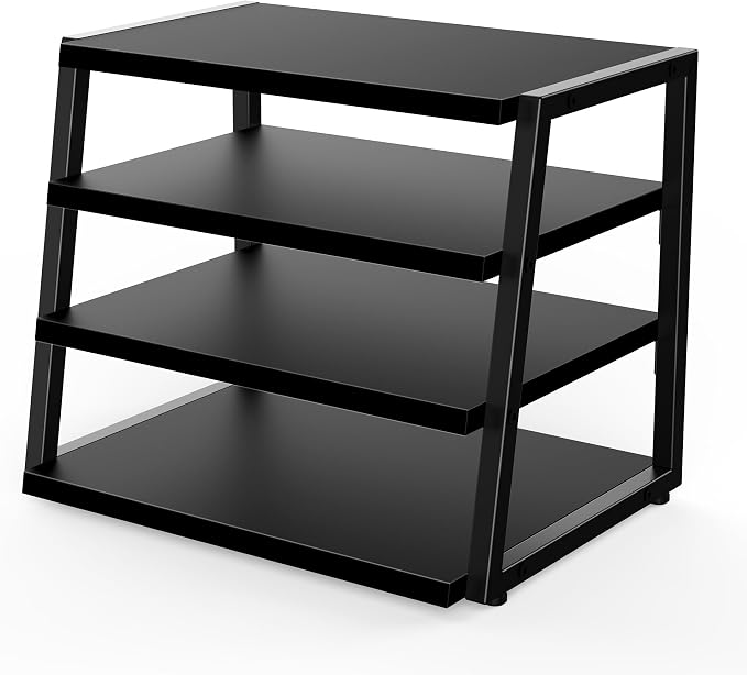Fenge Desk Shelf Organizer, 4-Tier Tower Desktop Office Shelves, Black | Wood and Metal Open Shelf, Corner File Organizer for Office Supplies, Top of Desk Organizers and Accessories