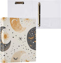 3 Ring Binder Boho Moon Phases Beige White 1.5 inch Binders Three Ring Binders with Clipboard Fit 8.5'' x 11'' Paper 3 Interior PVC Clear Pockets for Office Supplies