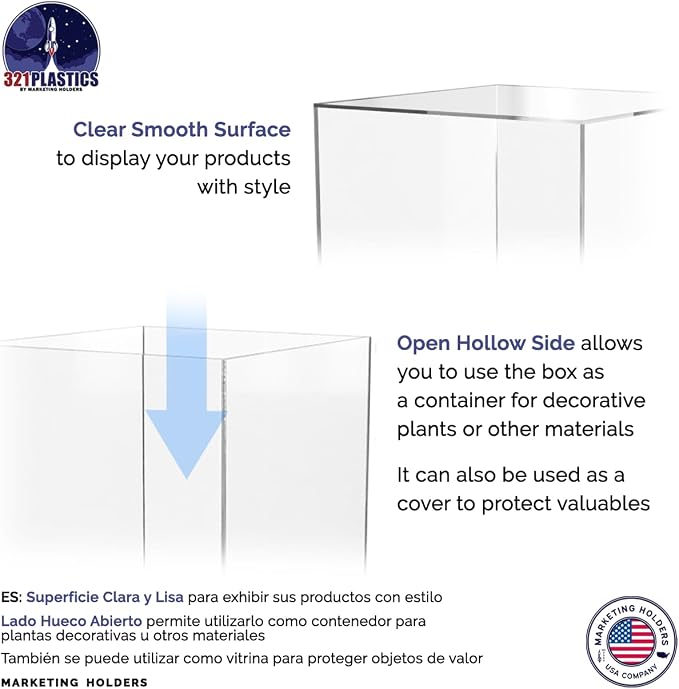 Marketing Holders 4 Pack 12" x 12" x 16" Riser Box Acrylic Display with One Open Side No Lids Versatile Tall Plexiglass Retail Product Storage Bin or Wedding Floral Centerpiece Pedestal