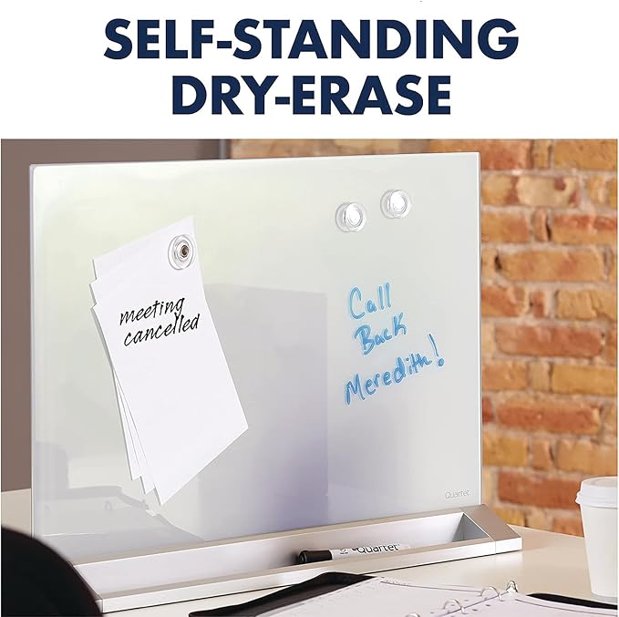 Quartet Glass Whiteboard Desktop Panel, Magnetic, 17" x 23", Dry Erase Surface, Includes Accessory Trays, 1 Marker and 2 High-Power Magnets, White (GDP1723W)