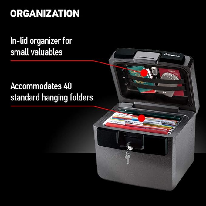 SentrySafe Black Fireproof and Waterproof Safe, File Folder and Document Box with Key Lock, 14.3 x 15.5 x 13.5 inches, HD4100 | UL Classified Fire and Water Resistant 0.65 Cu Ft File Box, Key Lock Protection, Organizes Hanging Folders, Documents