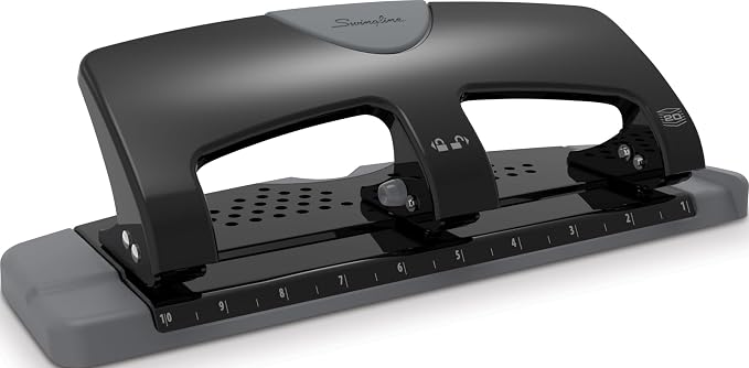 Swingline 3 Hole Punch, 20 Sheet Capacity Three Hole Puncher 3 Ring, Paper Punch, SmartTouch Low Effort, Black & Silver (74133)
