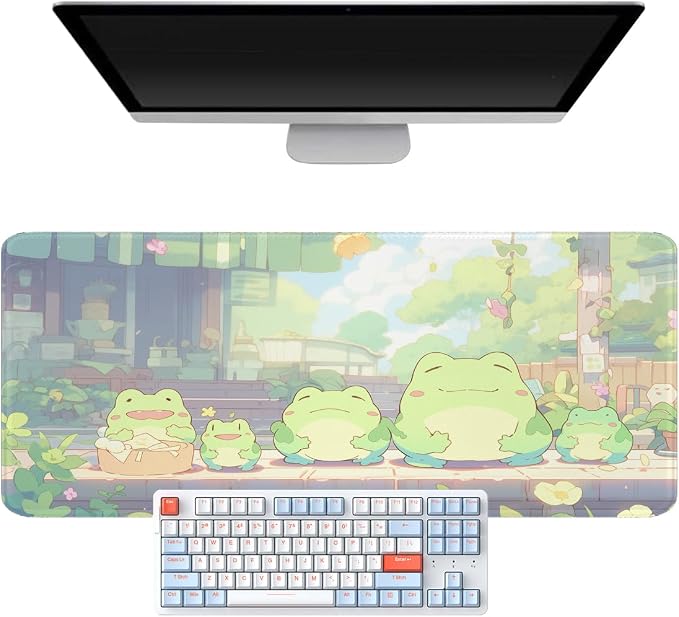 Green Anime Cute Forg Big Mouse Pad,XL 11.8x31.5 inch Large Gaming Mouse Pad,Non-Slip Base Desk Mat,Extended Game Mousepad Keyboard Pad Long Desk Pad Home&Office