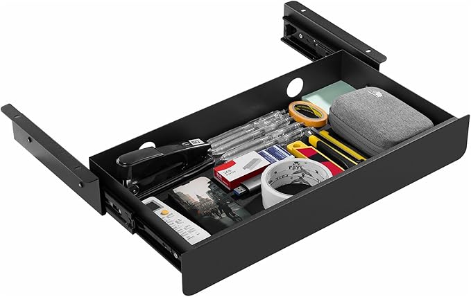 KHAMAL Under Desk Drawer Slide Out Large - Under Table Drawer 17.32" x 9.25", Pull-Out Storage Organizer With Cable Management For Home & Office