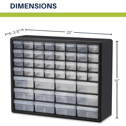 Akro-Mils 44-Drawer Plastic Drawer Storage Cabinet for Garage Organization, Bead Organizer, Building Bricks Storage, Teacher Toolbox, Makeup Organizer, 20-Inch W x 6-Inch D x 16-Inch H, 10144 Red