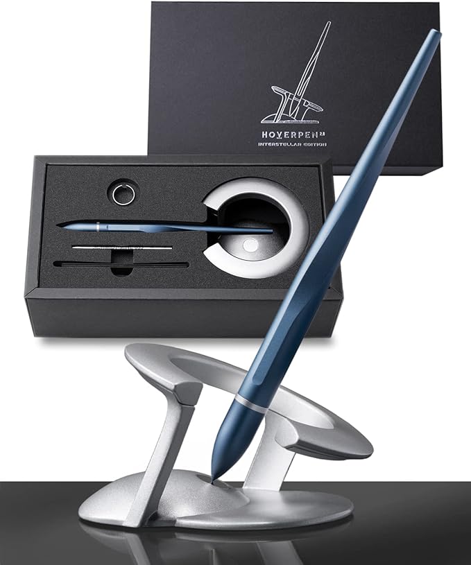 novium Hoverpen Interstellar - Futuristic Luxury Pen Made With Aerospace Alloys, Unique Aesthetic, Free Spinning Executive Pen, Gifts for Men & Women (Neptune Blue)