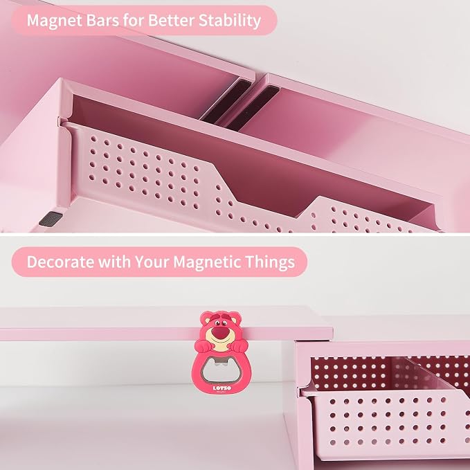 LEKETREE Dual Monitor Stand Riser with Drawer, Desk Organizer and Accessories, Pink Monitor Stand for Desk, Desktop Stand for Computer, Laptop, TV and More (Pink)