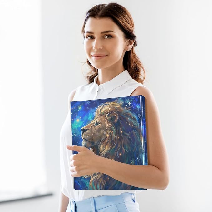 3 Ring Binder Lion 1.5 Inch Three Ring Binder | Cute Binder with 3 Storage Pockets for Women School Office Supplies