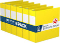 Premium Economy 6-Pack 3-Ring Binders for School or Office, D-Ring Binders, 3 Inch, Yellow
