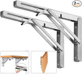 Folding Shelf Brackets, Max Load 300 lb, Heavy Duty Stainless Steel Collapsible Wall Mounted Shelf Brackets for Table, Space Saving DIY Bracket, Pack of 2 (10 Inch)