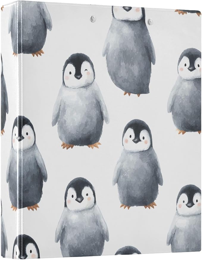 Black Penguin 3 Ring Binder with 2 Interior Pockets 1.5 inch Binders 3 Ring Heavy Duty Fit 8.5" x 11" Letter Size for Office School, 2 Pack