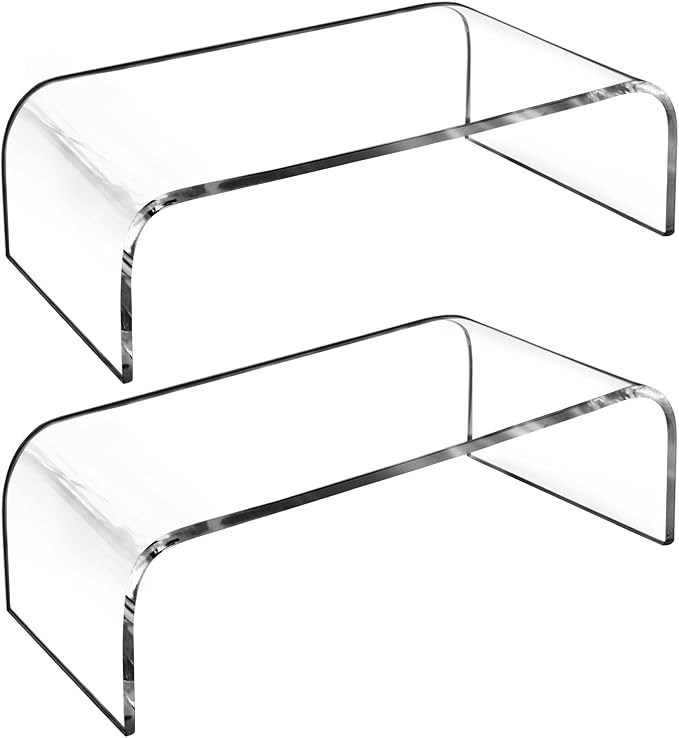 AMT 2 Pack Acrylic Laptop Monitor Stand & Computer Riser with Cat Keyboard Protector, Space-Saving Design, Extra Storage, Clear Shelf - Ideal for Monitors, Laptops, Printers, Desktop Decor