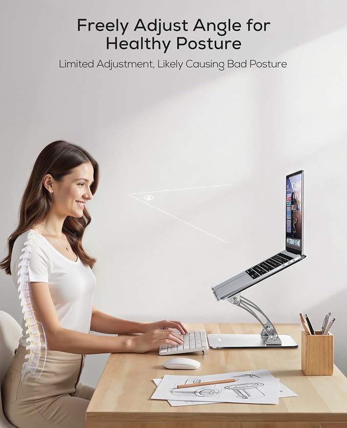 Nulaxy Ergonomic Adjustable Laptop Stand for Desk, Dual Foldable Computer Riser with Advanced Heat-Vent, Heavy-Duty Portable Notebook Holder for Posture Correction, Compatible with Mac 10-17" Laptops