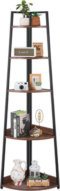 VEVOR 5 Tier Corner Shelf, Tall Corner Bookshelf Plant Rack, Wall Shelves Tower Storage Organizer with Metal Frame & Wooden Shelves, Narrow Display Book Shelf Rack for Bedroom, Living Room, Office