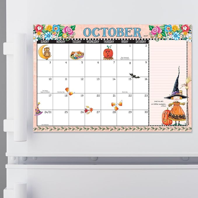 Current 2027-2028 Desk Calendar Pad | Mary Englebreit, 11” x 16.25”, Large, 2024-Month, 12 page Designs, Self-Stick Magnet Strips