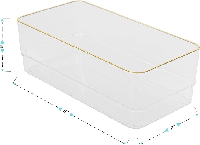 Martha Stewart Kerry Plastic Stackable Office Desk Drawer Organizers, 6" x 3", 6 Pack, with Gold Trim