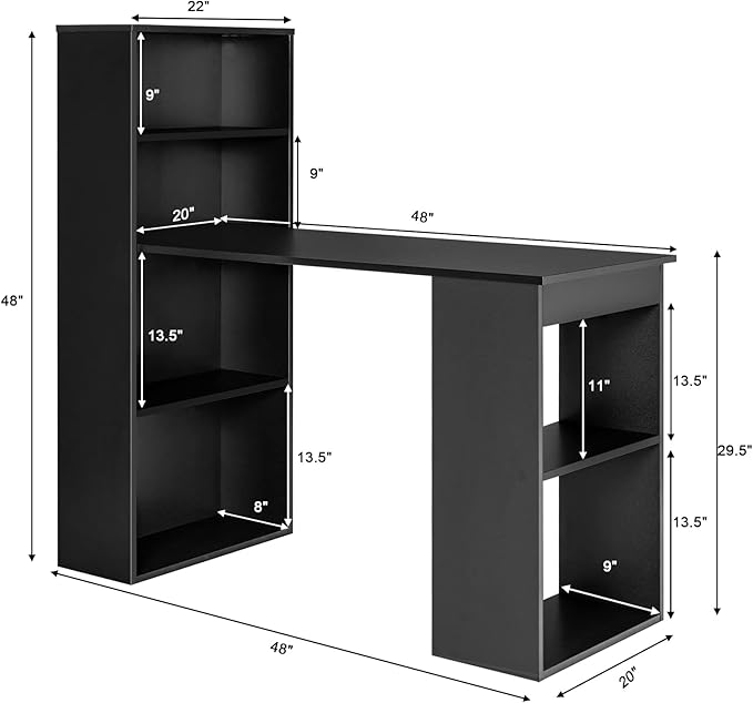 Tangkula Computer Desk with Bookshelf, Writing Study Desk with Storage Shelves & CPU Stand, Modern Compact Computer Workstation for Home & Office, Space-Saving Design (Black) | Bookcase Desk w/Bookshelf Storage Shelves & CPU Stand, Space-Saving Design ...