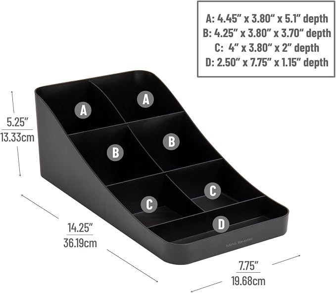 Mind Reader 7-Compartment Coffee Condiment Organizer, Cup and Lid Holder, Countertop Station for Coffee Bar, Breakroom, Kitchen, Set of 2, Black