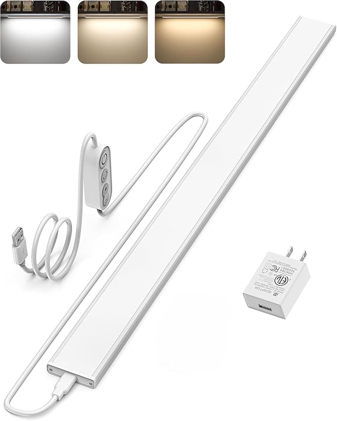 ASOKO 24 Inch Under Counter Light 3 Color 900LM Kitchen Desk Lamp | ASOKO 24" Under Desk LED Light, 3 Color 900LM Plug in Workbench Counter Light for Kitchen Sink Desk