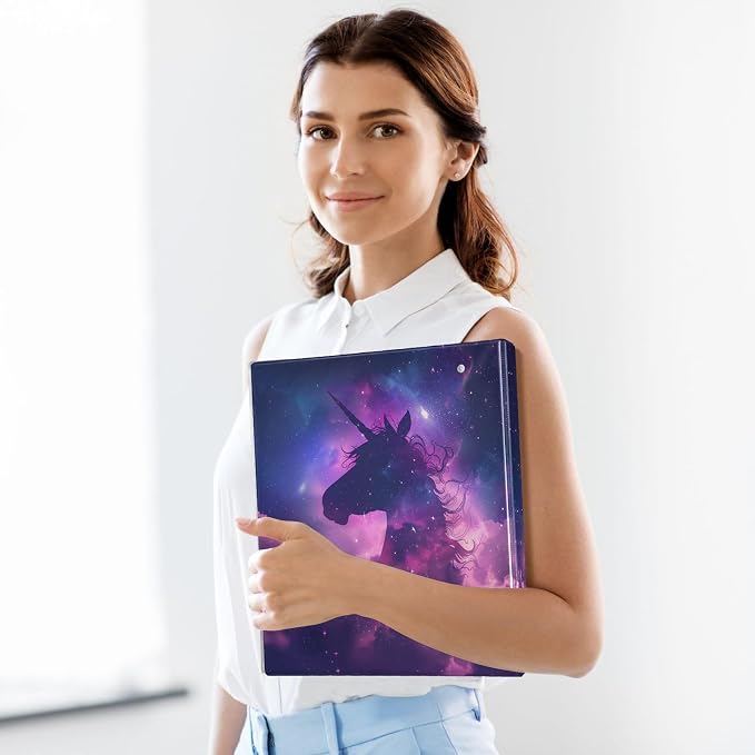 Unicorn Starry Sky 1.5 Inch 3 Round Ring Binders with Pocket Clip, Holds 200 Sheets Documents for Office Classroom Student Organization Hard d Ring Binders with Printed