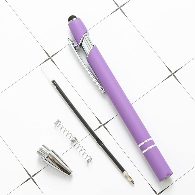 HEYZARDA Personalized Pens with Name Text Logo Custom Ballpoint Pen for Business Office Events with Stylus for Touchscreen 100 Pcs Purple