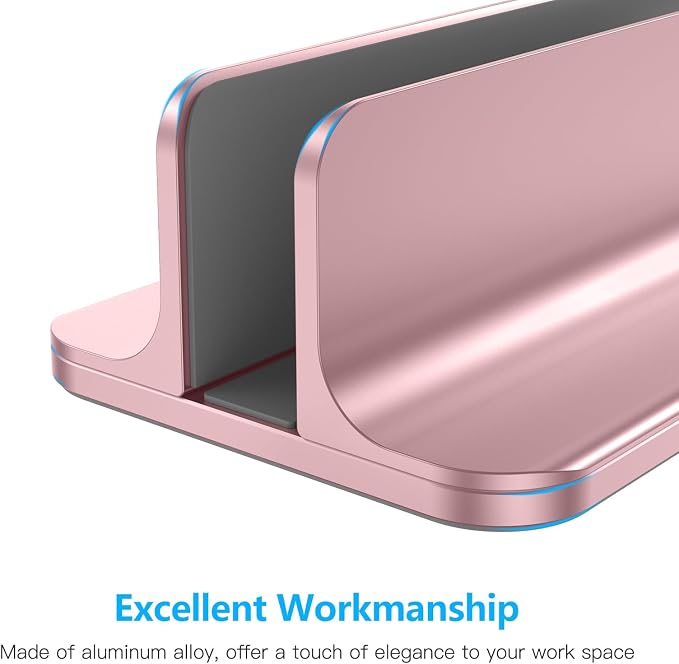 OMOTON Vertical Laptop Stand Holder, Adjustable Dock for MacBook, Rose Gold | Aluminum Stand for MacBook Stand, Fits Chromebook & Gaming Laptops up to 17.3 in, Office Desk Organization, Space-Saving
