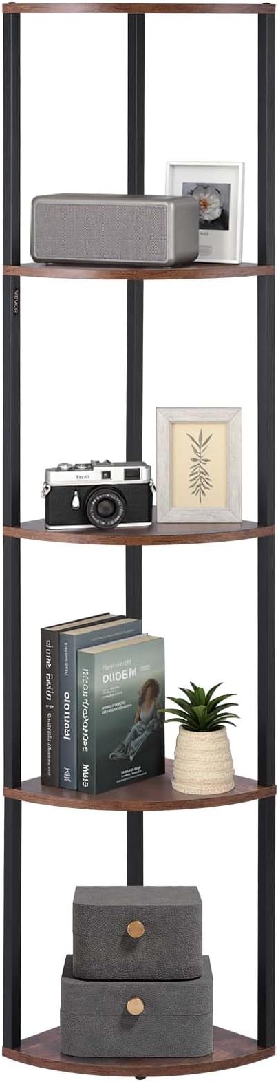 VEVOR 5 Tier Corner Shelf with LED Light, 64" Tall Corner Bookshelf with Storage Shelves for Collectibles, Display Shelf with Multi-Color Lights Controlled Via RC/APP for Bedroom, Living Room, Office