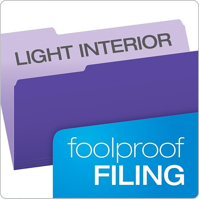 Pendaflex 435013VIO Interior File Folders, 1/3 Cut Top Tab, Legal, Violet (Box of 100)