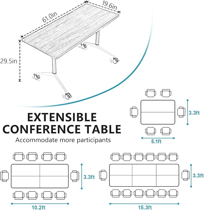 Goakwwuz Conference Room Table, Folding Conference Tables,Thicken Grey Tabletop,Flip Top Wooden Seminar Meeting Room Table for Conference Room Offices (4, Walnut, 61.0“)