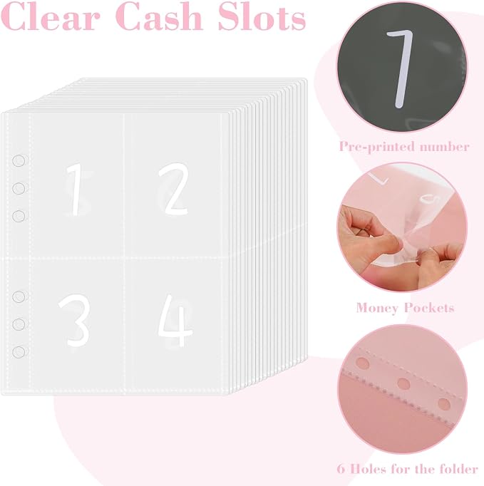 2 Pack 100 Envelopes Money Saving Challenge, Cash Budget Planner A5 Binder | Savings Challenges Book Organizer Folder with 3 Tracker to Save $5,050 $2,600 $300, 100 Pre-numbered Pockets, Pink & Black