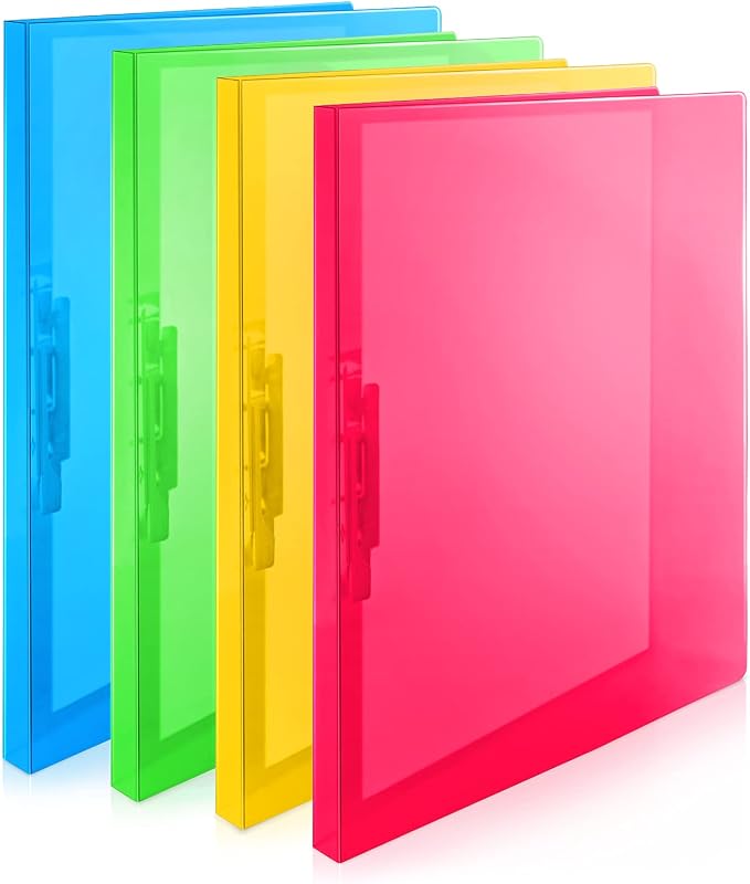 CRANBURY Punchless Clamp Binder, Ringless 8.5x11 Folder, 4-Pack | Assorted Colors, Holds 100 Letter-Size Pages, Strong Metal Clip, Transparent Acid-Free Poly, Home & Office