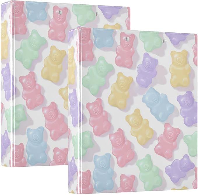 Cute Pastel Gummy Bears Round Ring Binders 1.5 Inch 3 Ring Binder with Clipboard Holds 200 Sheets Office Home School