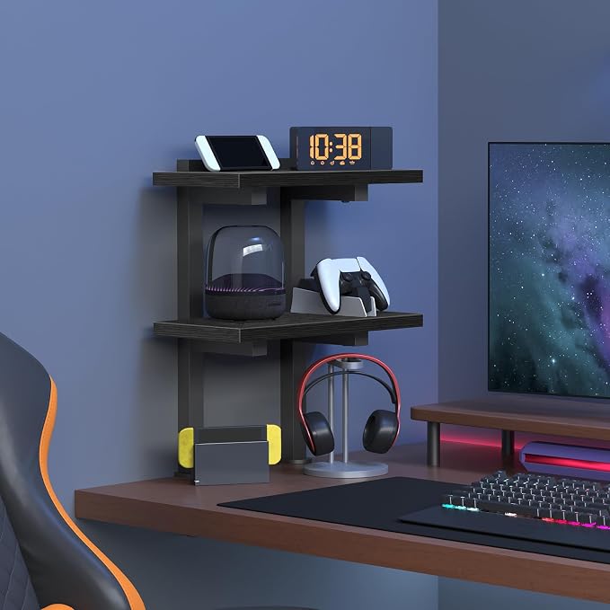 MAHANCRIS Clamp On Desk Organizer, 2-Tier Desktop Bookshelf, Adjustable Desk Storage Shelf, Metal Frame, for Office, Study and Game Room, Black DSBK3501 (Pack of 2)
