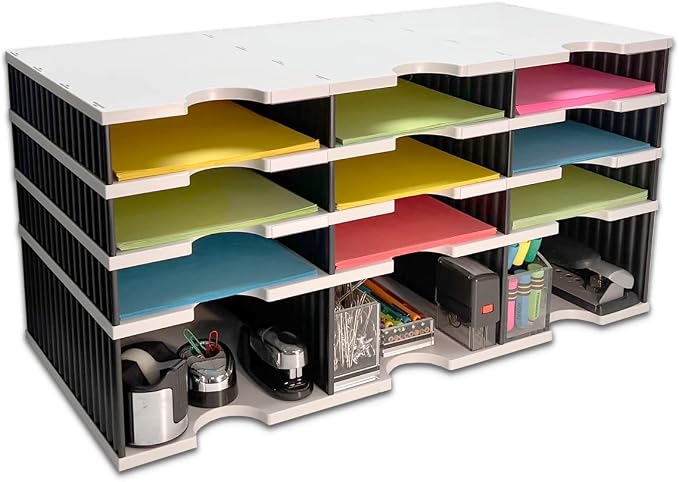 Ultimate Office TierDrop Desktop Organizer, 9 Compartment Sorter Plus Riser | Riser base gives easy access to lower slots and stores desk accessories; modular no-tool design, expands with add-on tiers