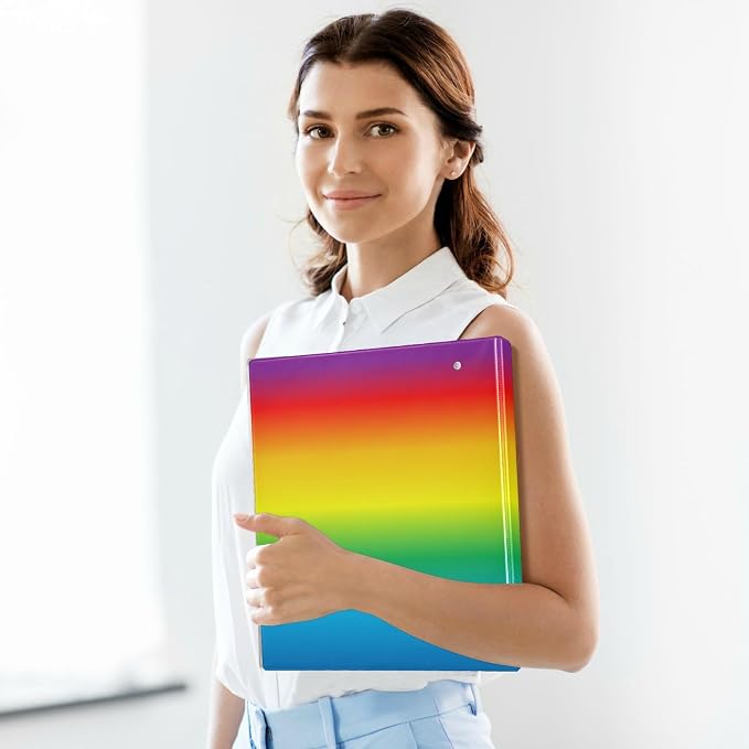 KLL Three-Rings Binders 1-1/2 Inch Notebook Binders with Clipboard 1/2 Pack of Binders Binders for School 200 Sheets Rainbow Gradient -819464