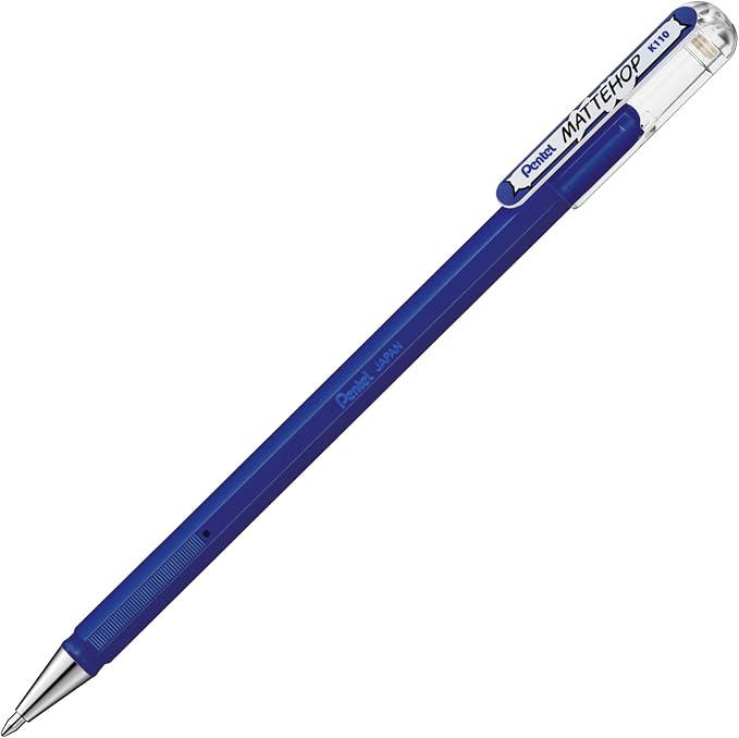 Pentel Arts Hybrid MATTEHOP Gel Roller, 1.0mm, Matte Blue Ink, Box of 12 each (K110-VC)