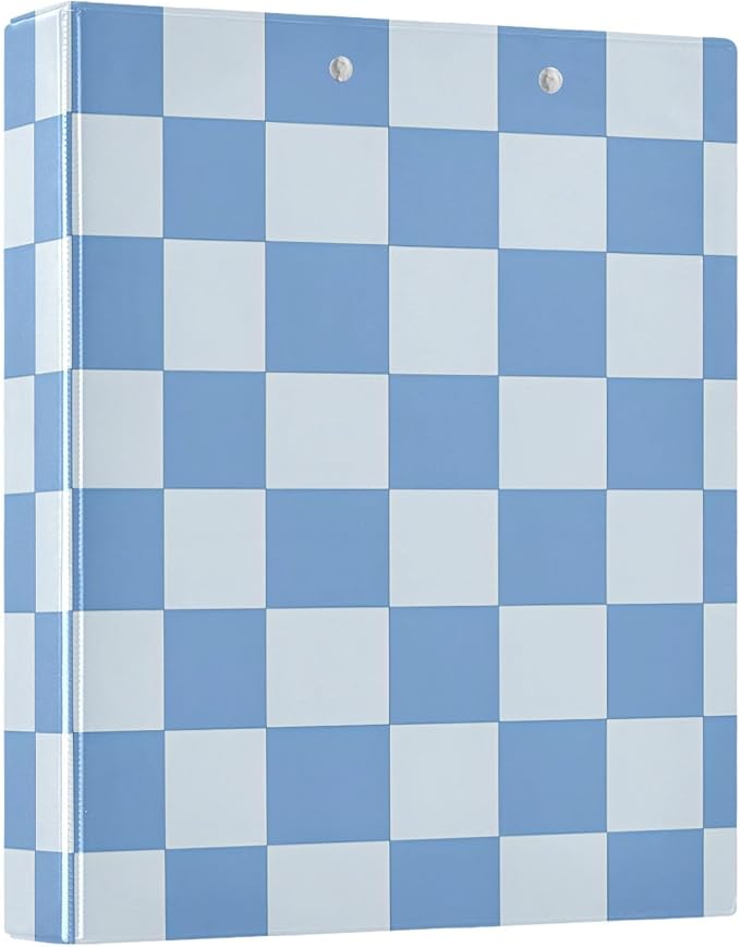 Blue Checkered White Buffalo Plaid 3 Ring Binder with 2 Interior Pockets 1.5 inch Binders 3 Ring Heavy Duty Fit 8.5" x 11" Letter Size for Office School, 2 Pack
