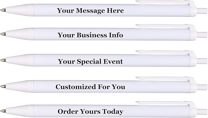 RevMark Personalized Ballpoint Pen, Custom Printed Name, Business or Event Information, Timeless Advertising, USA Made Pens, Promotional Marketing, Smooth Black Ink, Bulk Pack (White,250 Ct.)