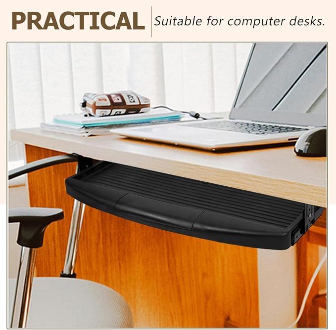 Under Desk Keyboard Tray Slide Out Drawer 20.86X10.03 Inch Office Desk Organizer Storage Platform Space Saving Keyboard Holder for Workspace