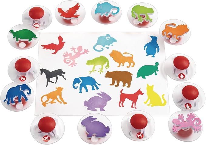 Colorations Easy Knob Grip Stamper Animal Stamps, Set of 15, Ages 3+, PreK+ | 2" x 3", Storytelling, Card Making, Decorating, Educational, Learning, Biology