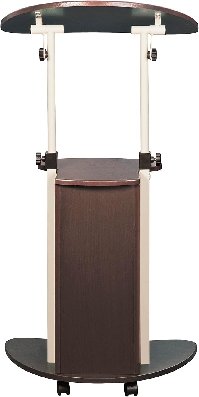 Techni Mobili Sit-to-Stand Rolling Adjustable Storage Medical Laptop Computer Cart, Chocolate, B005 | Adjustable Height Rolling Laptop Cart w/Tilting Top, Storage Shelf, Locking Wheels, Sit to Stand Desk,Mobile Podium,Chocolate