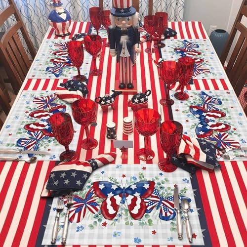 4th of July Placemats, Patriotic Star Butterfly Heat Resistant Washable Dining Table Mats Summer Farmhouse Decor for Kitchen&Table Linens Outdoor Indoor, Eucalyptus Leaves Grey Buffalo Plaid
