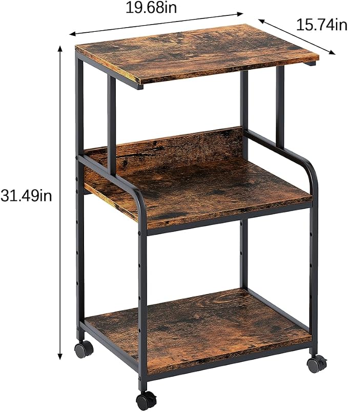 Arbuxzuy Printer Stand with Storage Shelf,3 Tier Printer Cart with Wheels,Mobile Printer Table for Home Office,Stands for Printer Heat Press Scanner Fax,Industrial Style (Brown)