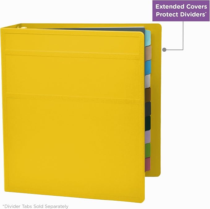 Carstens 2-Inch Heavy Duty 3-Ring Binder - Side Opening, Yellow, Durable Plastic, Precision No-Gap Rings, Waterproof Covers, No Pockets, Holds 300 Letter-Sized Sheets, BPA-Free, Made in USA (2842-3R)