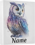 Custom 3 Ring Binder Owl Watercolor 1.5" Round Ring Binders Personalized Name View Binder with 200 Sheet for Women Men Office Kids School Supplies, 1 Pack