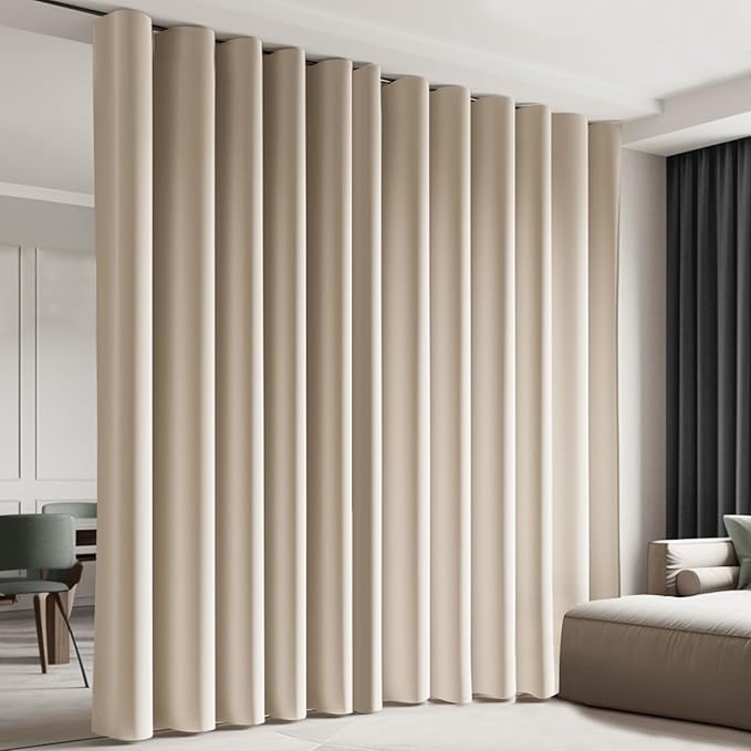 Cbsroro Room Divider Blackout Curtain Track Curtains Wall Dividers Panels Screen for Living Rooms Bedroom Office Privacy Partition Separation, W180 × L84 Inch,1 Panel, Beige