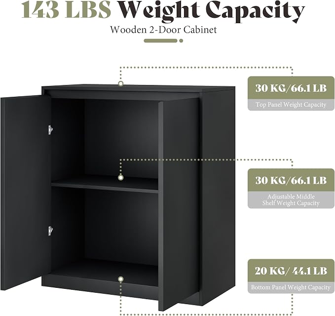 AMERLIFE Storage Cabinet with 2 Doors, 32 x 16 x 36 Inch | Modern Storage Case and Display Shelf for Collectibles, Black