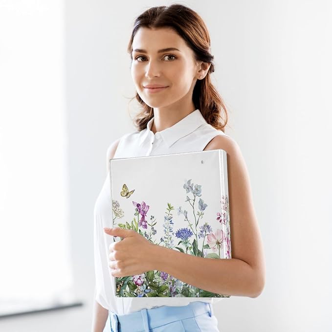3 Ring Binder, Spring Wild Flowers Butterfly File Folder Holds 200 Sheets File Storage for Women Men School Office Supplie