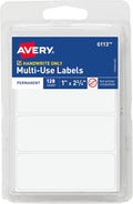 Avery Multi-Use Removable Labels, 1" x 2.75", White, Non-Printable, 128 Blank Labels Per Pack, 4,608 Total (36 Packs of 6113)
