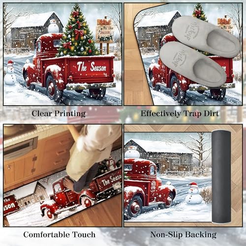 Kitchen Rugs Mat 2 PCS Christmas Halloween Kitchen Rugs Non Slip Washable with 1 PCS Mouse Pad Home Rug Sets Decorations, The Season